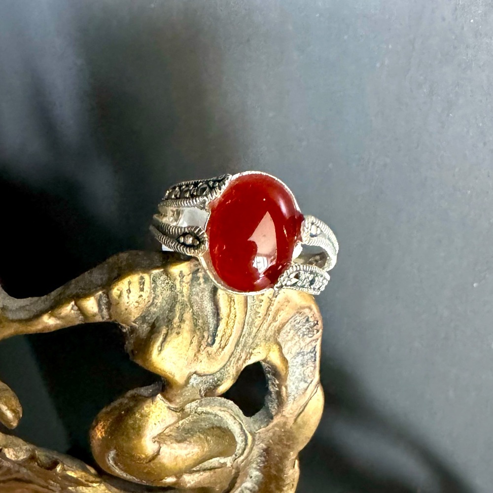 Decorative Red Carnelian Cocktail Ring